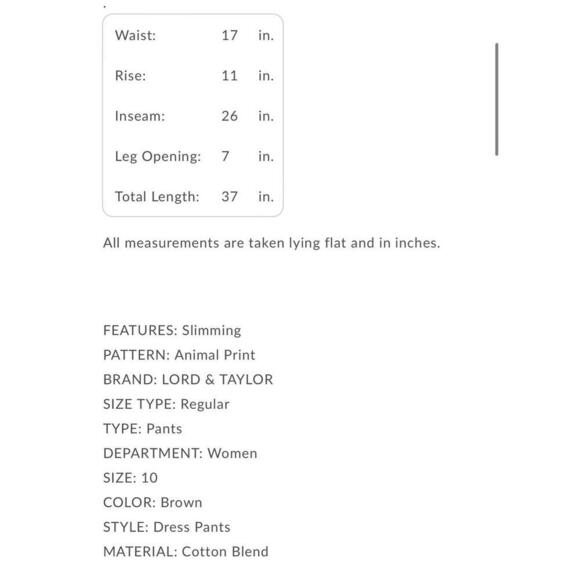 Lord & Taylor Brown Leopard Print Slim Dress Pants Sz 10 - Picture 3 of 3